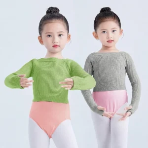 Custom Girls Gray Dance Sweater Off Shoulder Knit Cardigan Shawl Top Autumn Winter Warm Practice Wear