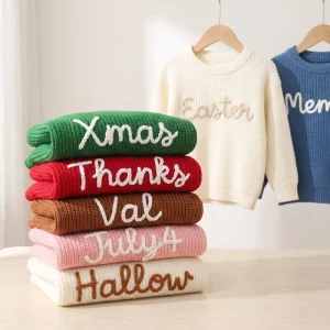 Custom Girls Holiday Hand Knit Sweater Unisex Pullover for Women Teen Christmas Thanksgiving Easter Party Winter Casual Wear
