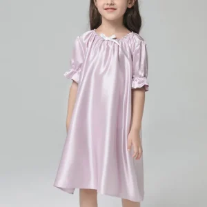 Custom Girls Nightgown Children Sleepwear Girls Matching Short Sleeves Silk Satin Pajamas for Kids