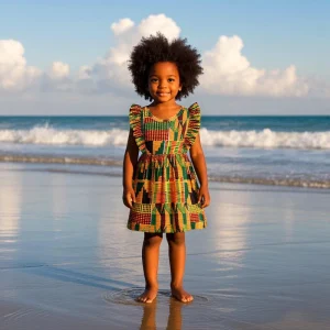 Custom Girls Party Dress Flying Sleeve O-neck Little Girls African Style Dress