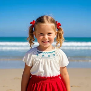 Custom Girls Shirt Smock Embroidered Toddler Shirt Summer 100% Cotton Child Girls Blouses Crew Neck Lace Girls Shirt