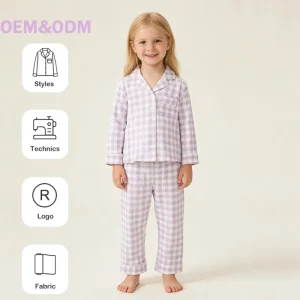 Custom Girls Sleepwear New Style Printed Pajama Set Striped Plaid Bamboo Cptton Girls Pajamas