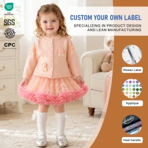 Custom Girls’ Sweater Sets Knitted Sweater with Cute Puffy Skirt Children Clothing