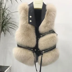 Custom Girls Women’s Vests Waistcoats PU Leather Faux Fur Vest