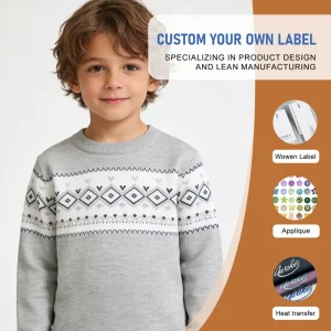 Custom Girls and Boys Knitted Crew Neck Sweater Pattern Winter Warm Soft Knitwear