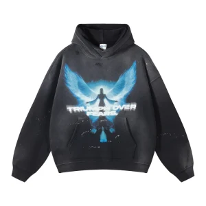 Custom Graphic Distressed Embroidered Hoodie Puff Print 500 Gsm Graphic Hoodies for Boys Men