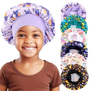 Custom Hair Accessories Kids Children Baby Cartoon Stain Bonnet Hat Lovely Girl Elastic Band Silky Bonnets