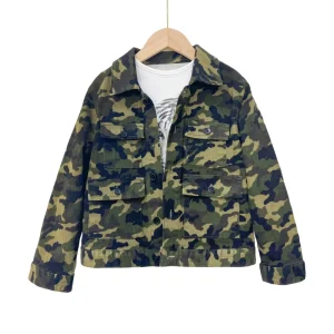 Custom High Quality Button Denim Jacket Baby Boys 1-12 Years Old Green Speckled Polyester/Cotton 260g Fabric Spring OEM/ODM