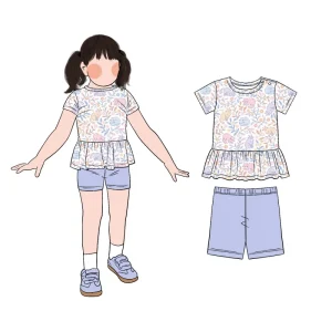 Custom High Quality Girls Summer Casual Daily Set Natural Eco Friendly Bamboo Printed Top Solid Shorts 2 Piece Set