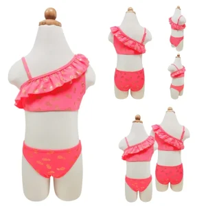 Custom High Quality Premium Kids Swimwear Kids Bikini Swimwear for Solid Pink Red Custom Color Summer Beach Swim Suit for Girls