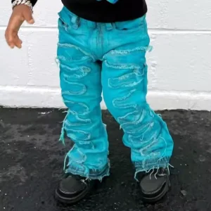 Custom High Street Washed Damaged Patch Boys Jeans Fashion Designer Distressed Skinny Ripped Jeans for Kids