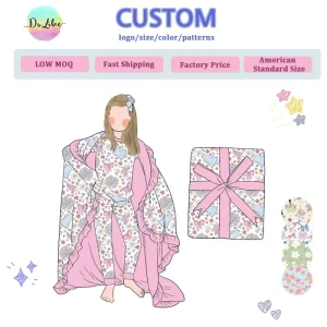 Custom Kids Bamboo Clothing Baby Girls Pj Blanket Set Baby Clothes 230g Bamboo Pajama Bundle