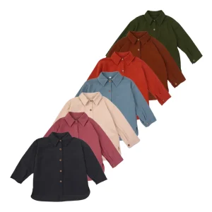 Custom Kids Boy Girl Plain Corduroy Shirts Multicolor Spring Autumn Loose Long Sleeve Shirt Unisex Button Casual Top
