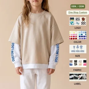 Custom Kids Boys Oversized Color Block Layered Sweatshirt Toddler Jumper Cotton Long Sleeve Pullover Crewneck T Shirts Tee Tops