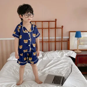 Custom Kids Boys Pajama Sets Ice Silk Short Sleeve Boys Pajama Sets Thin Boys Cartoon Printing Pajama Sets