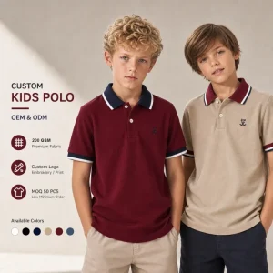 Custom Kids Boys Polo Shirt OEM ODM 100% Cotton Garment Dyed Compressed Breathable 200GSM Short Sleeve Piqu Tipped Collar