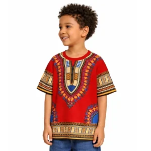 Custom Kids Cotton African Dashiki Shirts Traditional African Clothing Ankara Tops Fashion Boys Short-sleeved T-shirts