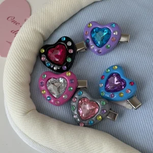 Custom Kids Fashion Hairpin Hair Accessories Cute Baby Glitter Red Purple Love Heart Girls Hair Clips