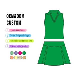 Custom Kids Girl Clothing Sets Toddler Girl Clothes Comfortable Baby Girl Clothes Green Sports Shirt and Pleated Skirt Children