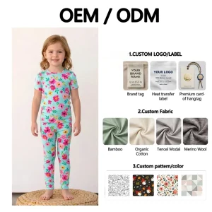 Custom Kids Girls Bamboo Pajamas Set OEKO TEX Soft Breathable Short Sleeve Long Pants Character Bamboo Clothing Cozy Sleepwear