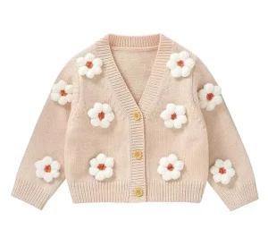 Custom Kids Handmade Floral Knitted Baby Clothes Knit Cardigan Kids Girls Children’s Cardigan Sweaters