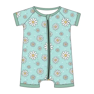 Custom Kids Onesie Short Sleeve Bamboo Pajamas New Design Breathable Antibacterial Romper