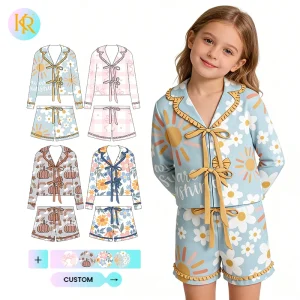 Custom Kids Pajama Set Girls Print Sibling PJs with Logo and Name Embroidery Matching Family Sleepwear Set