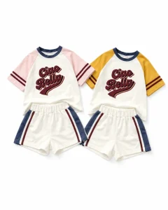 Custom Kids Summer Sports Set 100% Cotton Loose Letter T-shirt Shorts 2 Piece Casual Unisex Outfit OEM Clothing