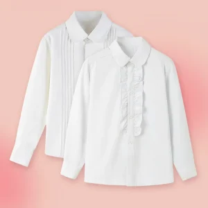 Custom Kids White Long Sleeve Shirt Girls Round Neck Blouse Elementary School Uniform Children’s Day Performance Top