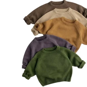 Custom Kids Winter Plain Sweater Toddler Baby Boy Girl Long Sleeve Round Neck Organic Cotton Solid Sweater