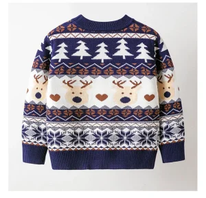 Custom Knit Christmas Sweater for Kids Boys Girls Winter Xmas Jumper with Cartoon Deer Jacquard Personalized Knitted Jumper