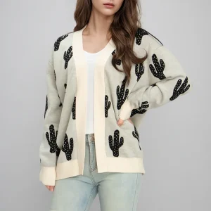 Custom Knit Women’s Cardigan Winter Long Sleeve Knitted Girls Sweater Cardigan for Ladies