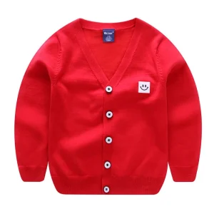 Custom Knitted Cardigan Boy Sweater Top with V neck Single Button Autumn for Kids