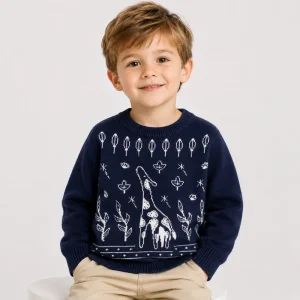 Custom LOGO OEM & ODM Boys Sweater Jacquard Pullover Knitwear Winter Cotton Knitted Designer Custom Knit Kids Sweater
