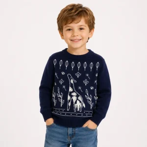 Custom LOGO OEM & ODM Boys Sweater Jacquard Pullover Knitwear Winter Cotton Knitted Designer Custom Knit Kids Sweater