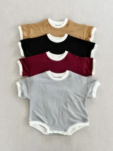 Custom Label O Neck Short Sleeve Bodysuit Newborn Infant Toddler Boys and Girls Summer Clothing Plain Cotton Romper