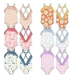 Custom Lace-up One Piece Swimsuit for Baby Girls Beach Pool Children’s Clothing