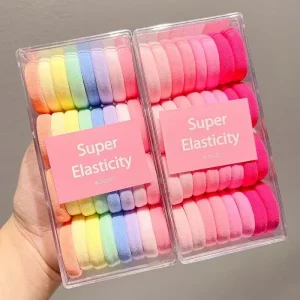 Custom Logo 32pcs Set Super Elasticity Nylon Hair Ties Cute Rainbow Color Ponytail Holders for Women and Kids