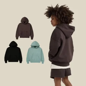 Custom Logo 350 GSM Winter Streetwear Boys Hoodie Set with Letter Pattern Embroidery Pocket for Kids and Men’s Sweatshirts