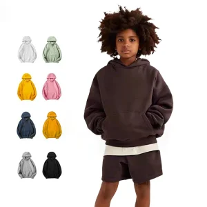 Custom Logo 350 Gsm Winter Kids Streetwear Boys Hoodie Set Men’s Sweatshirts Plain Tracksuit for Children