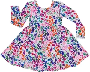 Custom Logo Bamboo Baby Girl Long Sleeve Twirl Dress Toddler Dresses with Pockets Comfort