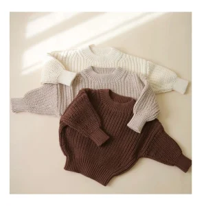 Custom Logo Chunky Knit Oversized Baby Sweaters 100%bamboo Thick Knitted Boys Girls Winter