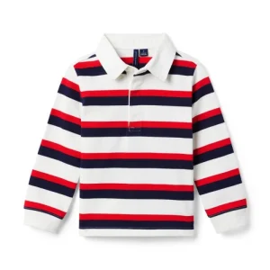 Custom Logo Cotton Classic Boys Polo Long Sleeve Shirt With Green White Striped for Daily Wear