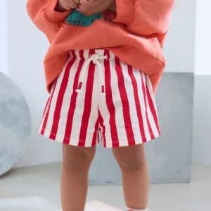 Custom Logo Cute Baby Girl Fashion Clothes Summer Korean Style Oversize Vertical Red Stripe Shorts