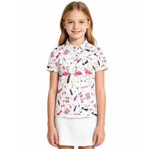 Custom Logo Fashion Flamingo Sublimation Print Short Sleeve 5 13 Years Girls Kids Lightweight Golf t Shirts Polo Shirts