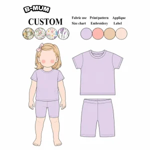 Custom Logo Girls Casual Clothing Set Solid Color Cotton Short Sleeve Tee With Comfortable Biker Shorts for Girls Casual Wear