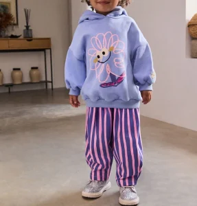 Custom Logo Girls Clothing Sets Solid Pattern Cotton Sweat Suits Kids Hoodie and Striped Lantern Pants Girl’s Clothing Set 10 12