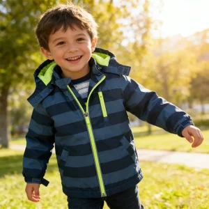 Custom Logo Kids Boys Autumn Warm Hooded Windproof Zipper Jacket Outerwear for Children Daily Wear 3-10 Years