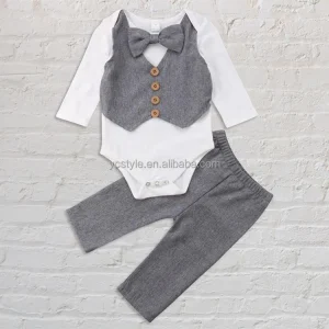 Custom Logo Kids Clothing Body Suit Baby Waistcoat Boy Pants Gentleman Two Piece Baby Boy Romper Sets