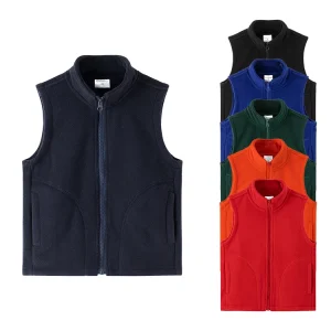 Custom Logo Kids Winter School Polar Fleece Waistcoat Full Zip Gilet Warm Jacket Vest Boys Polar Fleece Vest